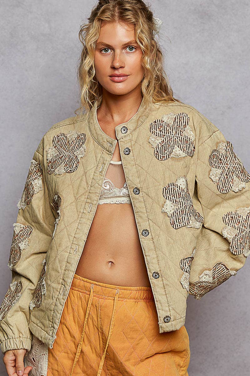 Mock neck balloon sleeve oversized fit quilted Jacket: