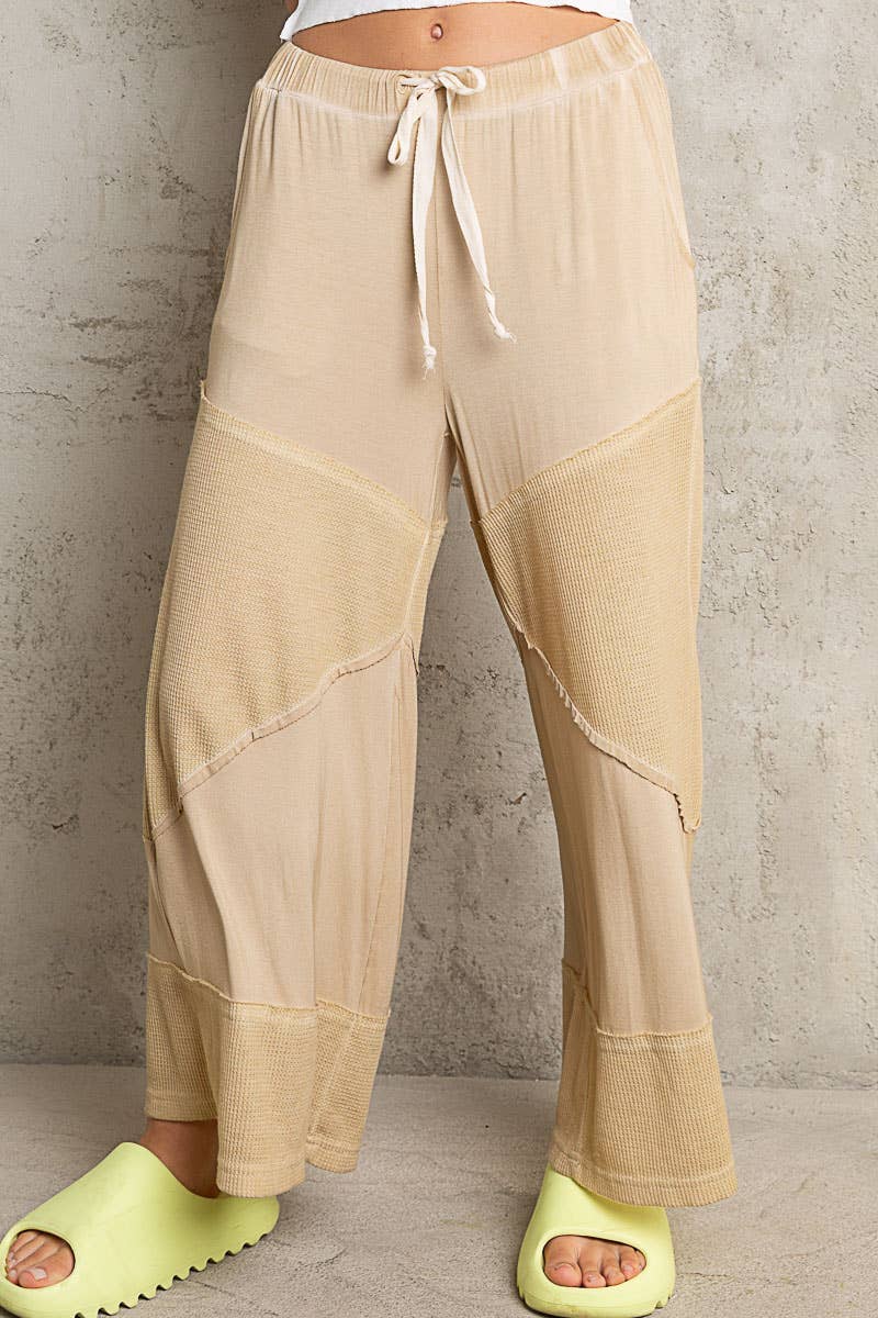 “The Cassie” Contrast ribbed elastic waist casual knit culottes pants