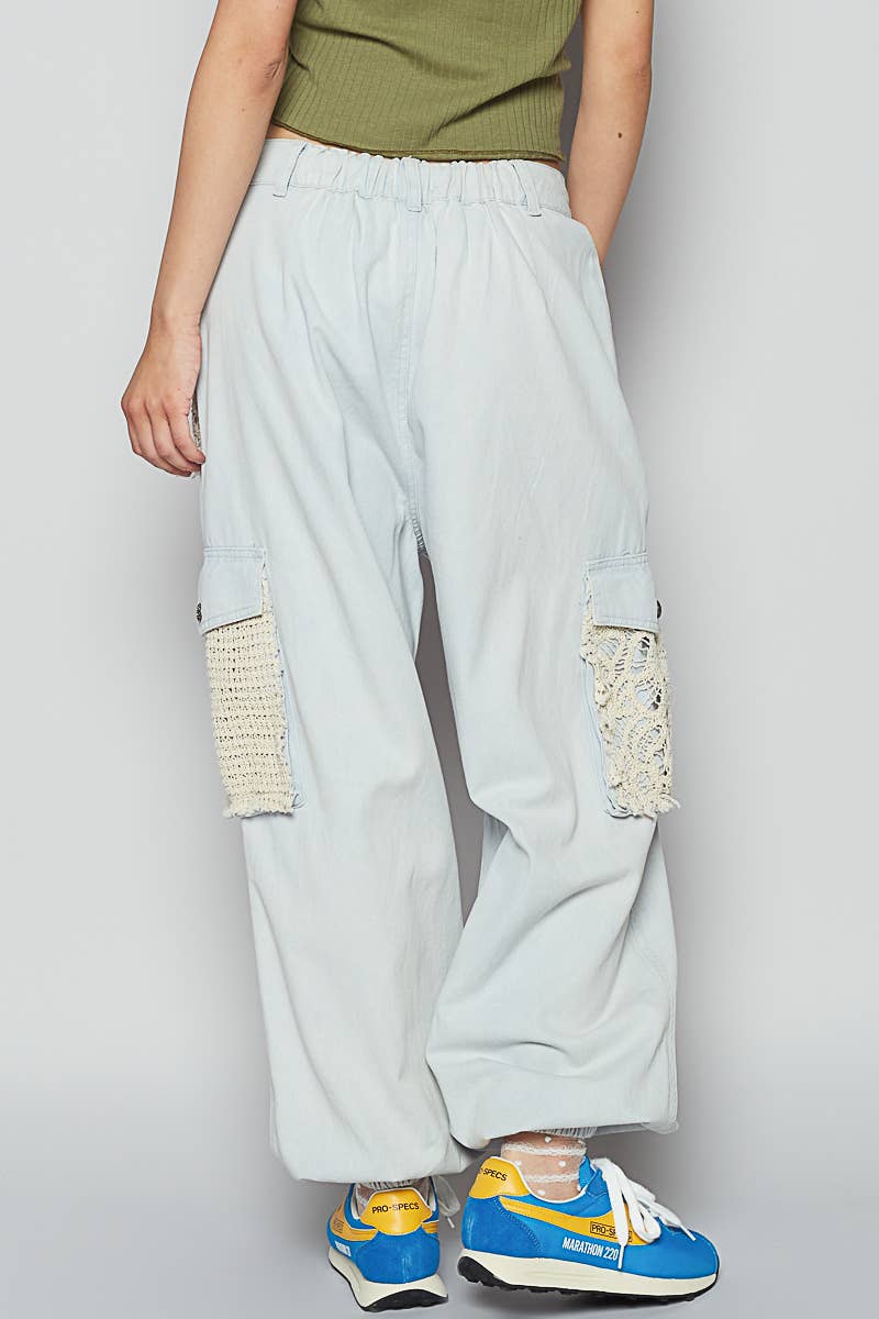 “The Kelly”Vintage wash crochet patche distress jogger pants