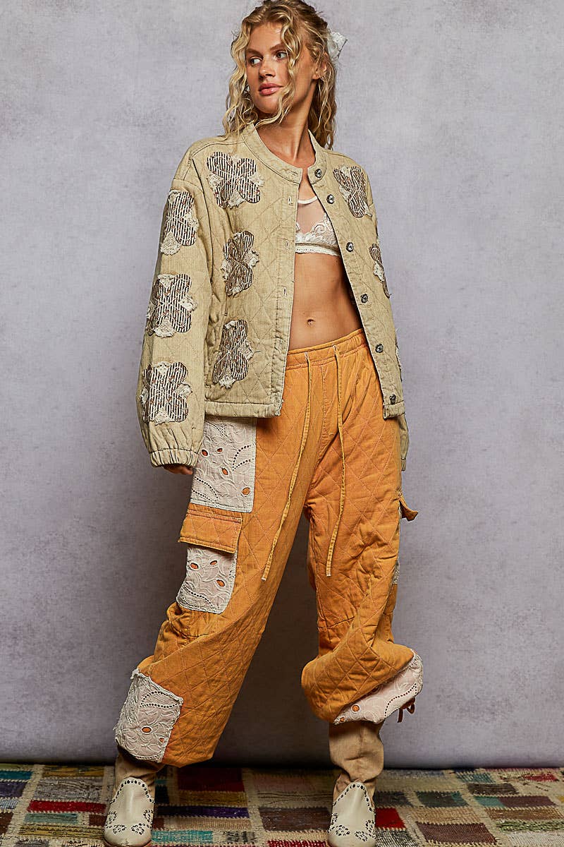 Mock neck balloon sleeve oversized fit quilted Jacket: