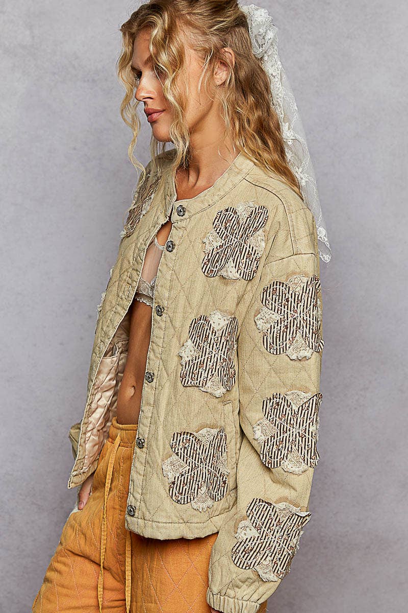Mock neck balloon sleeve oversized fit quilted Jacket: