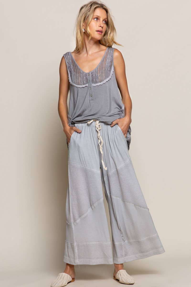 POL “THE DOVER” Contrast ribbed elastic waist casual knit culotte pants