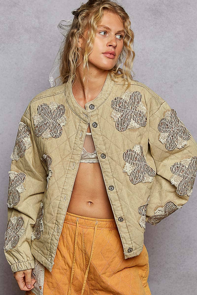 Mock neck balloon sleeve oversized fit quilted Jacket: