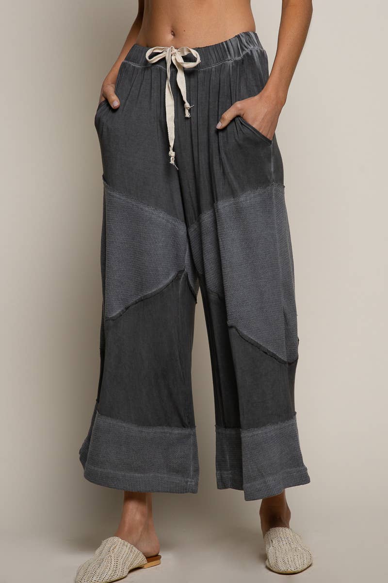 “The Cassie” Contrast ribbed elastic waist casual knit culottes pants