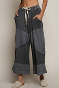 “The Cassie” Contrast ribbed elastic waist casual knit culottes pants