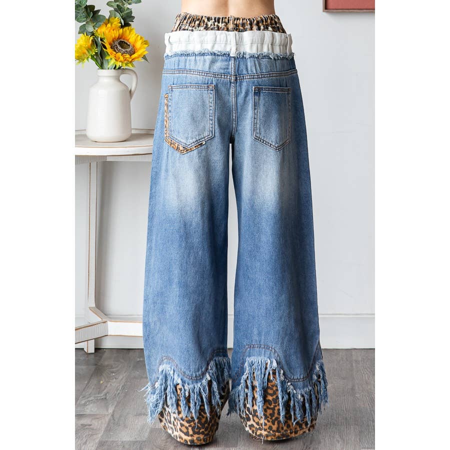 Oil & Hali : Bestseller WASHED DOUBLED WAIST WITH FRAYED HEM JEANS