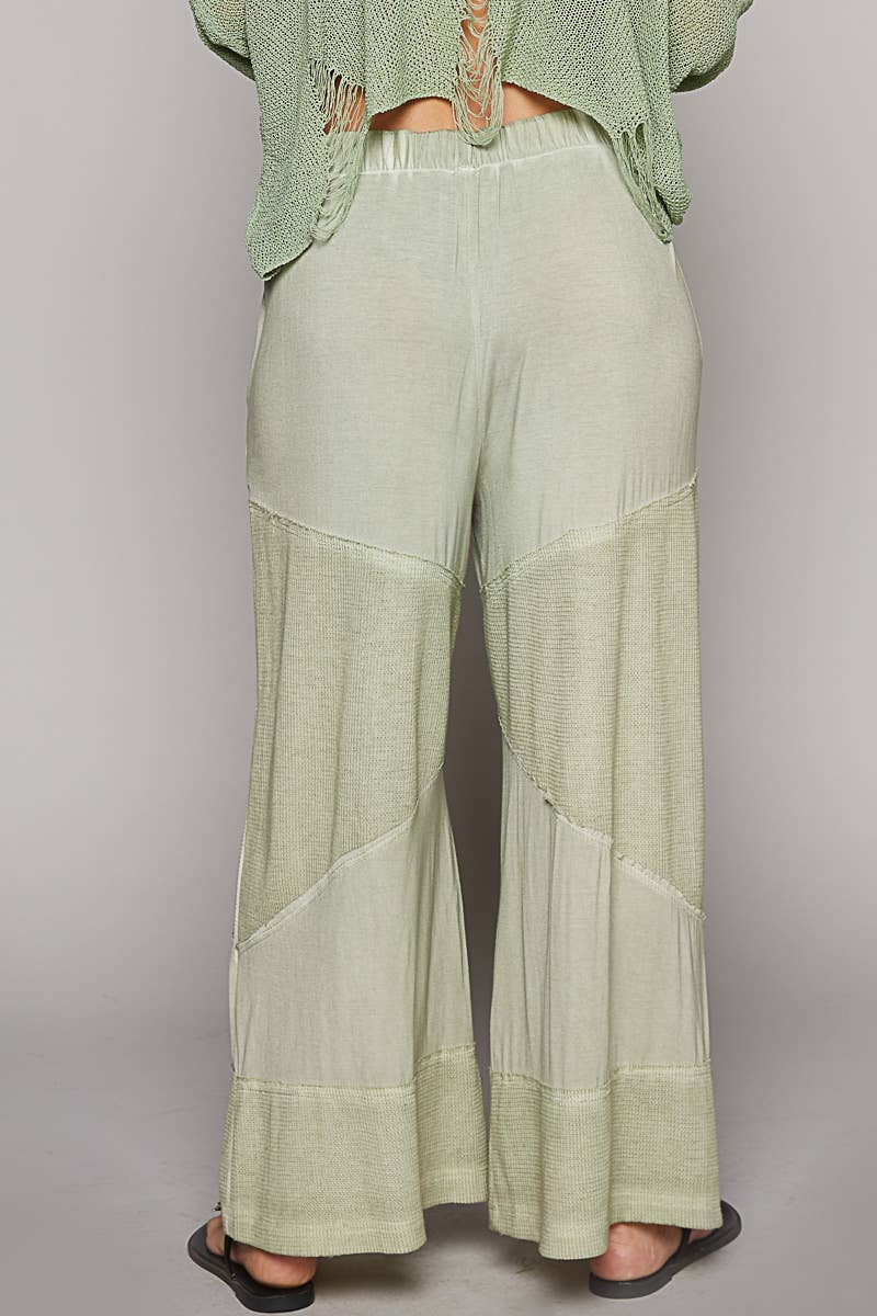 “The Cassie” Contrast ribbed elastic waist casual knit culottes pants