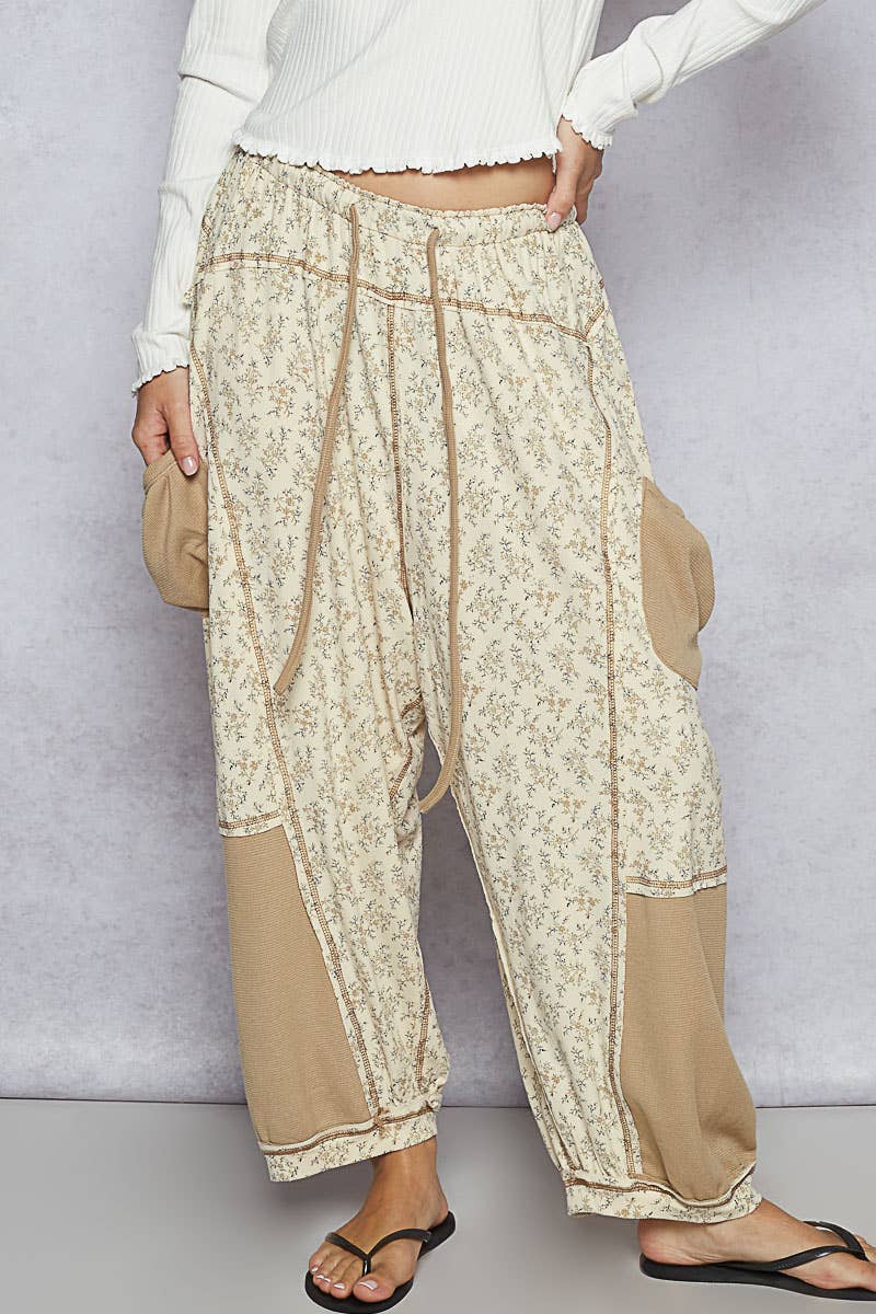 POL “The Corrina” Oversized floral pattern printed knit pants