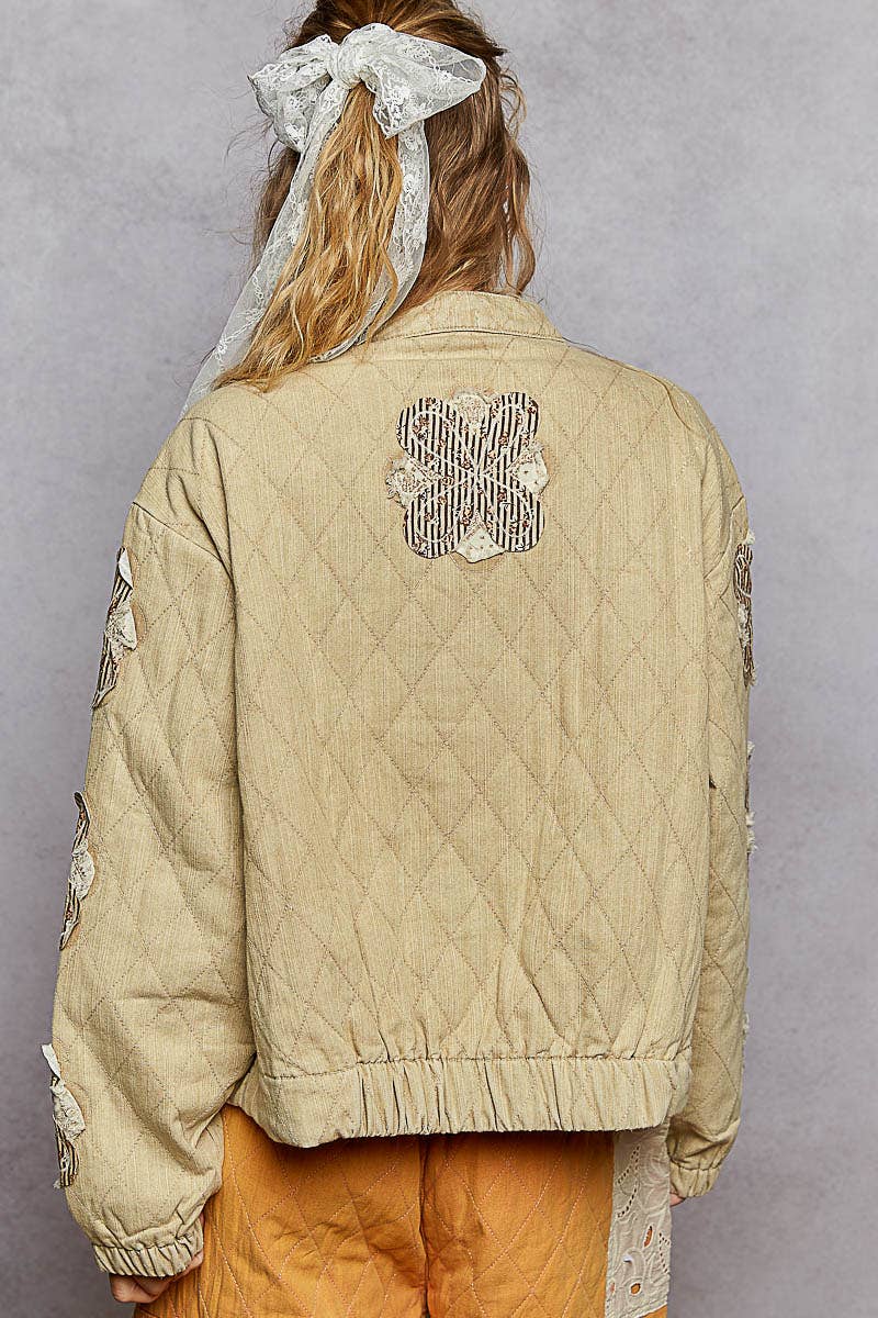 Mock neck balloon sleeve oversized fit quilted Jacket