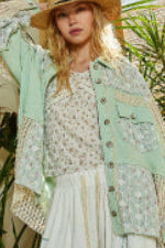 POL: Minty Fresh Floral Lace Button Closure Top