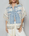Vanity Short Sleeve Vintage Lace Patch Denim Shacket