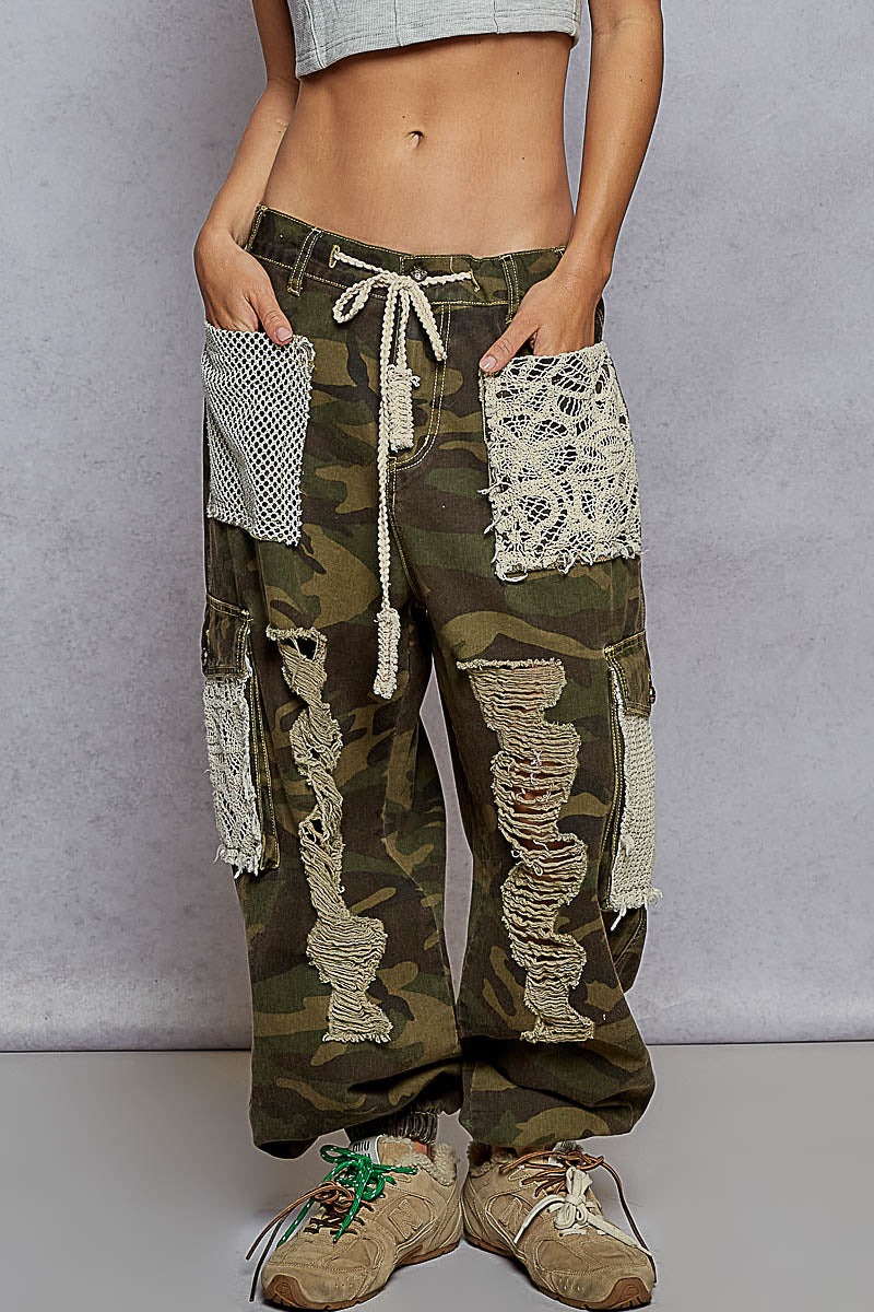 POL: Camouflage Cargo Crochet Pocket Jogger Pant