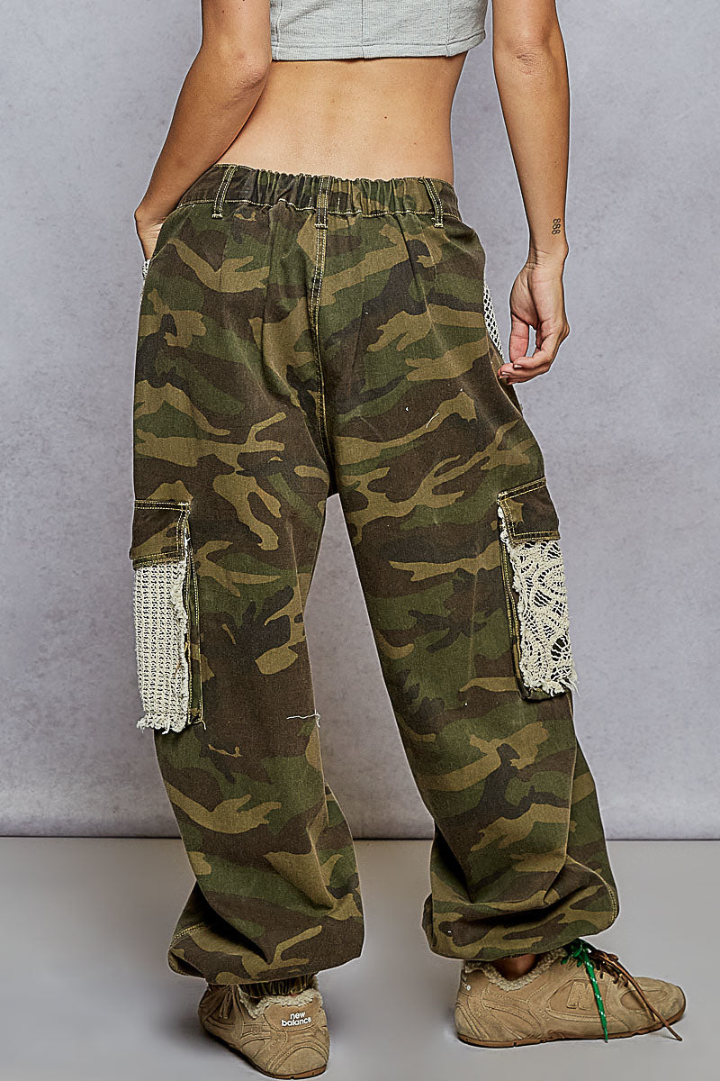 POL: Camouflage Cargo Crochet Pocket Jogger Pant