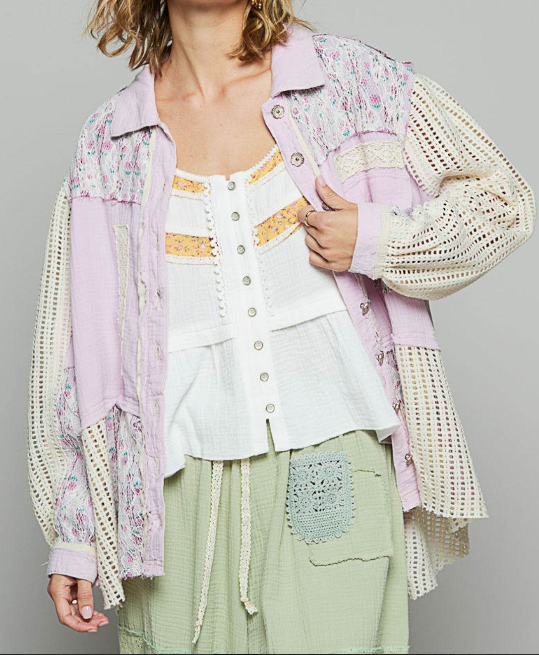 Carolina Lavendar Lace Floral Shirt Jacket
