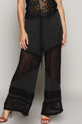 “THE Black Beauty” elongated POL jersey wide leg see through woven elastic band.