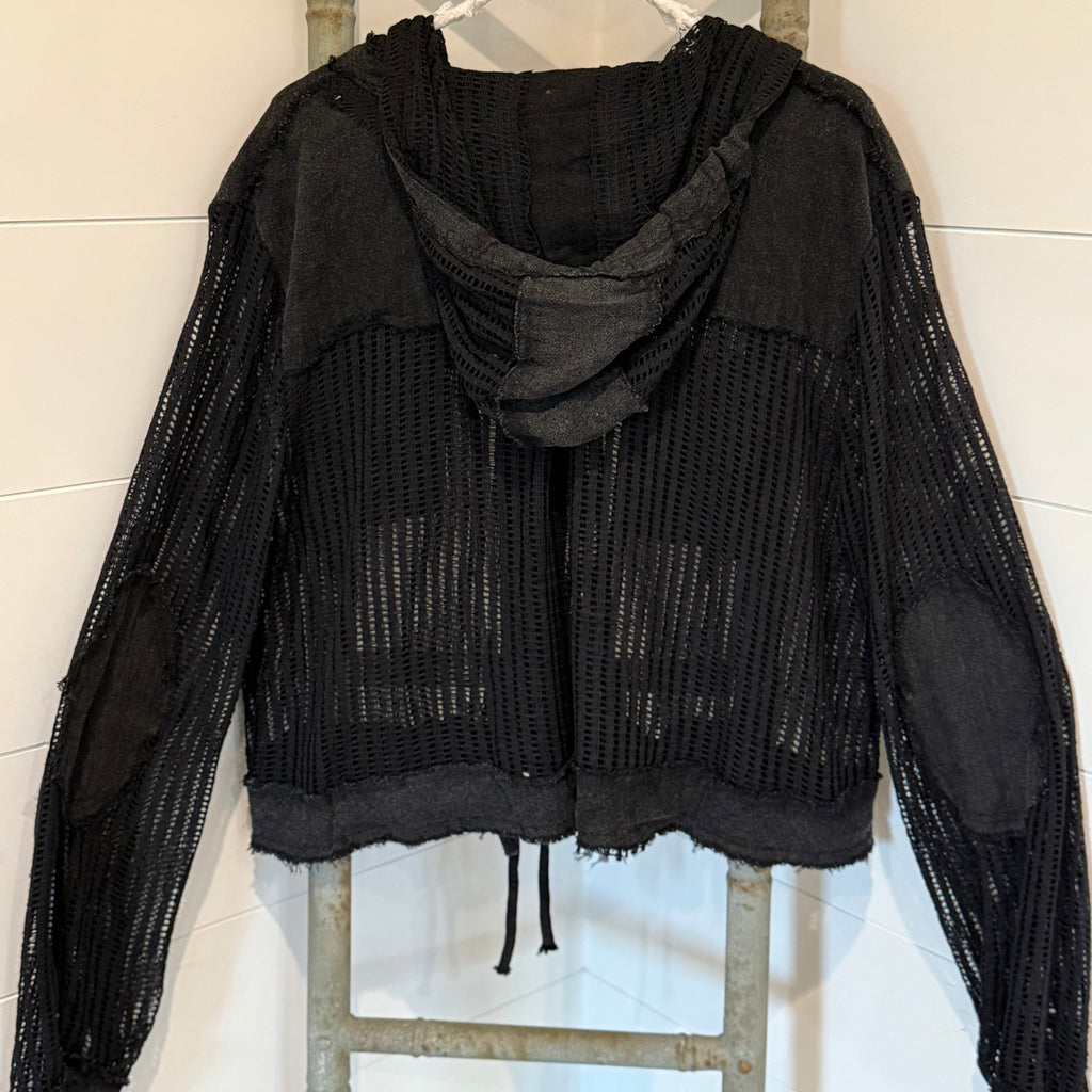 “THE SIERRA” Open knit button down pocket front hooded shirt top
