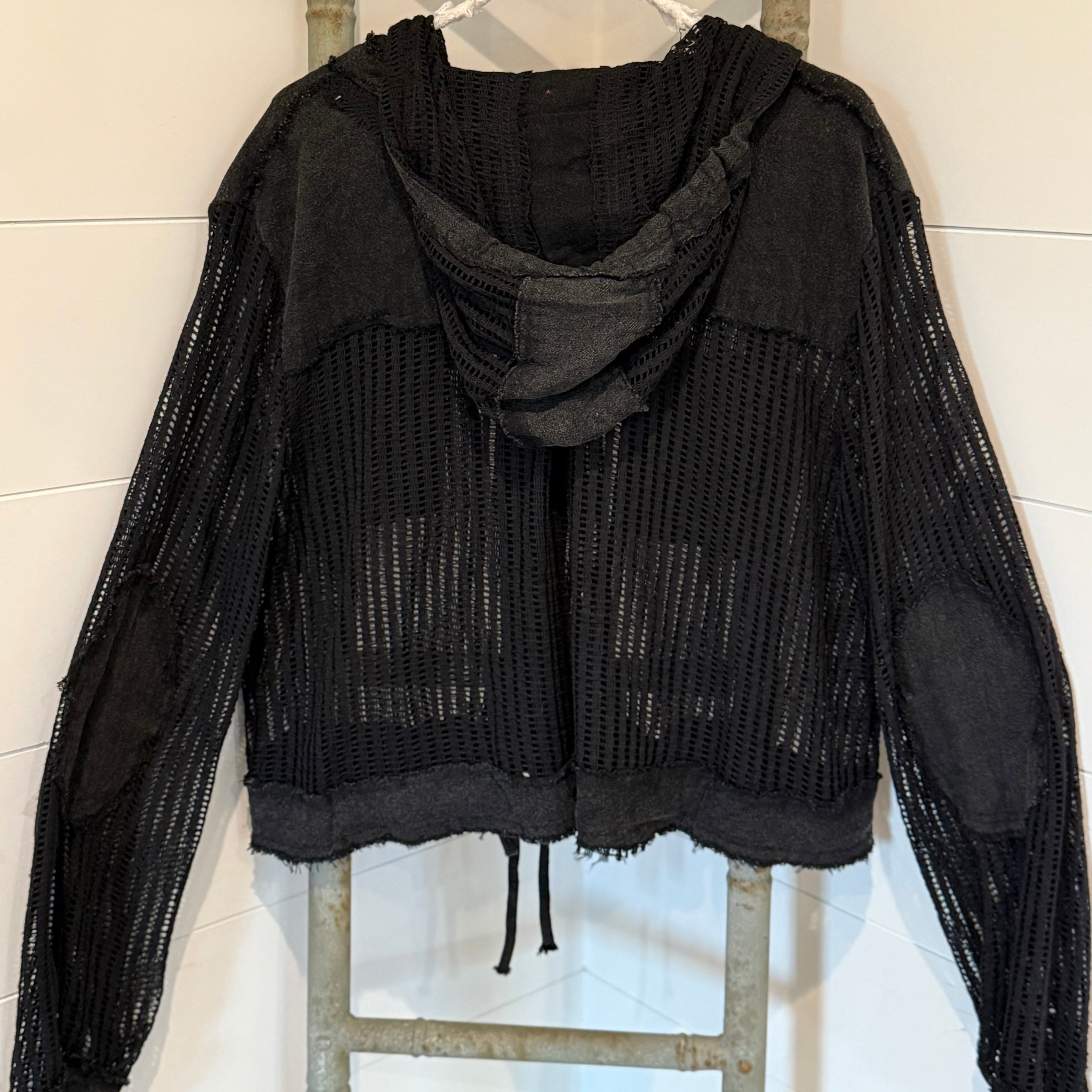 “THE SIERRA” Open knit button down pocket front hooded shirt top