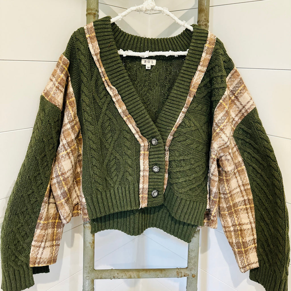 The Janie: A POL emerald green plaid cardigan