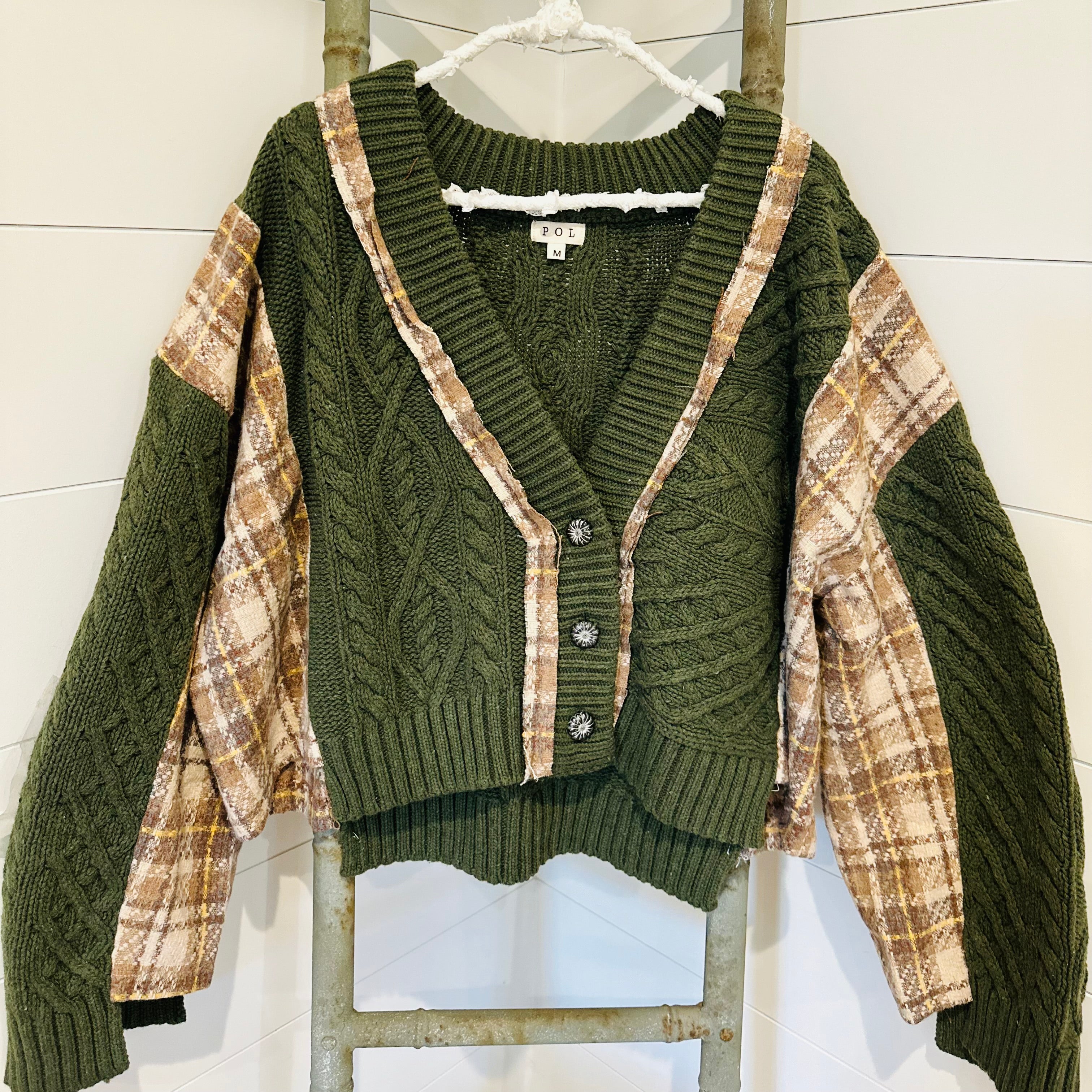 The Janie: A POL emerald green plaid cardigan