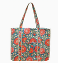 Teal Blossom Quilted Block-Printed Tote
