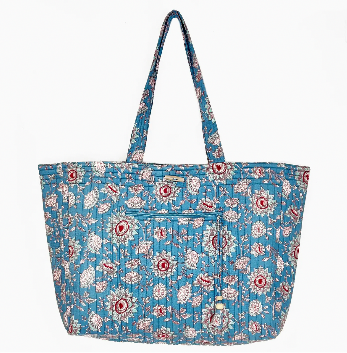 Sapphire Bloom Block Printed Market Tote
