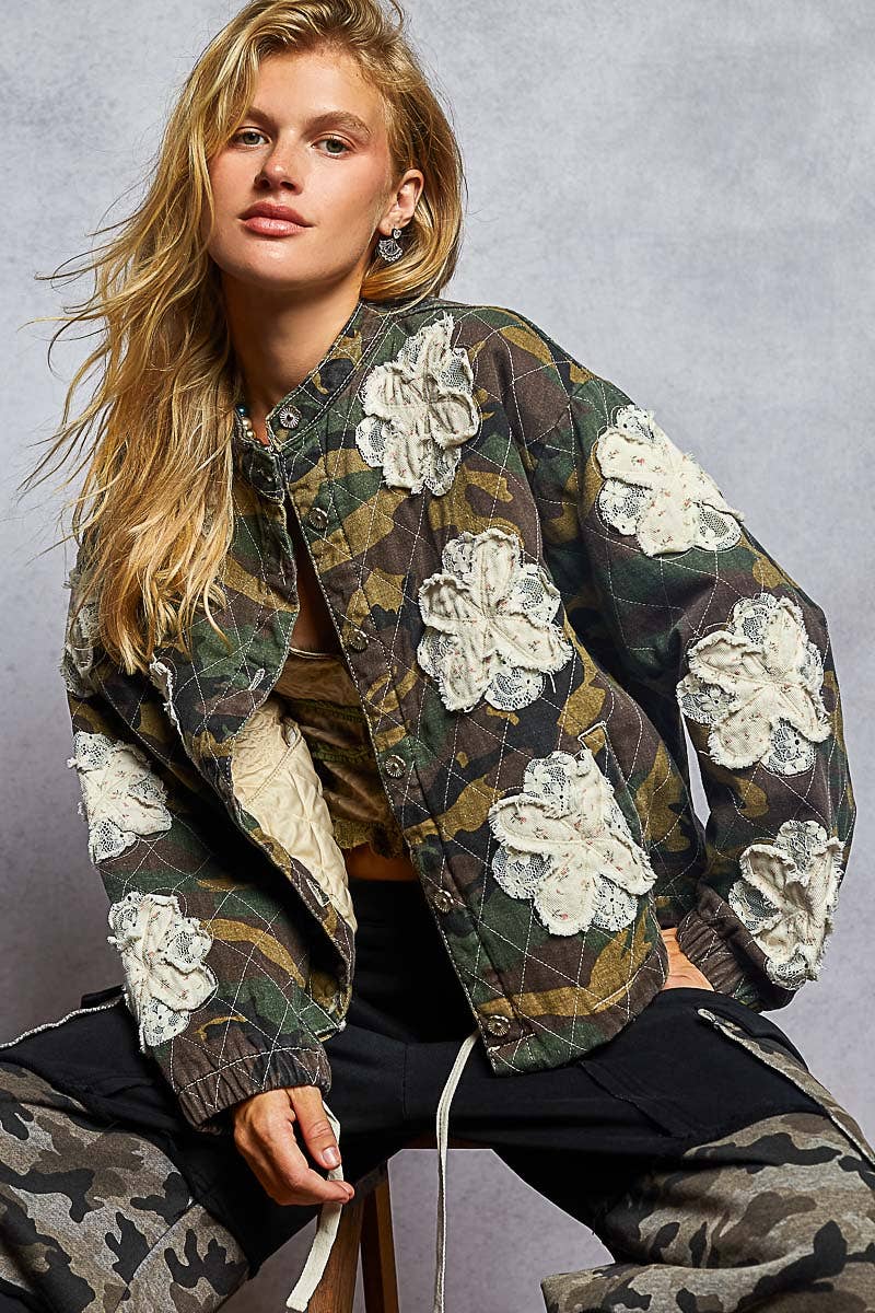 Mock neck balloon sleeve oversized fit quilted Jacket