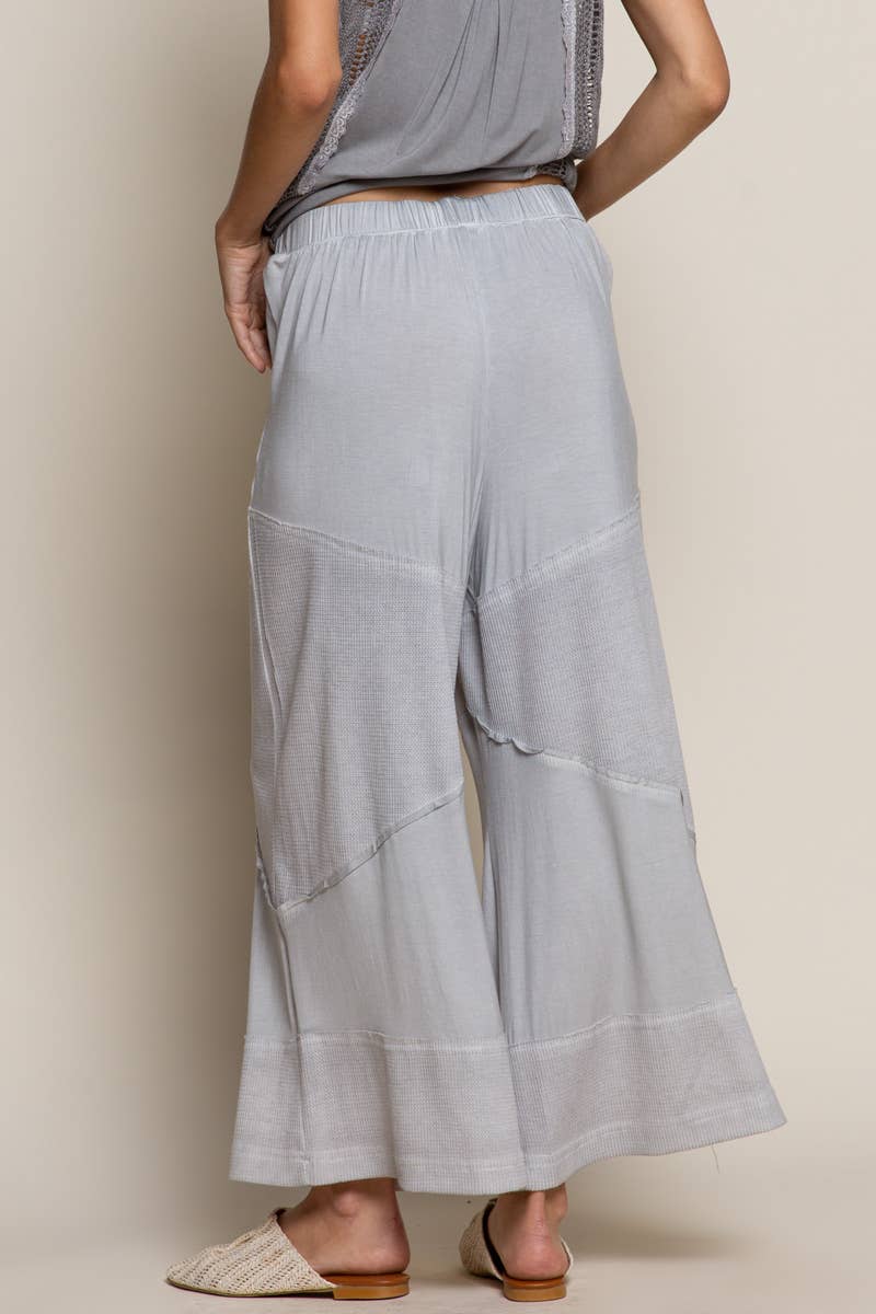 “The Cassie” Contrast ribbed elastic waist casual knit culottes pants