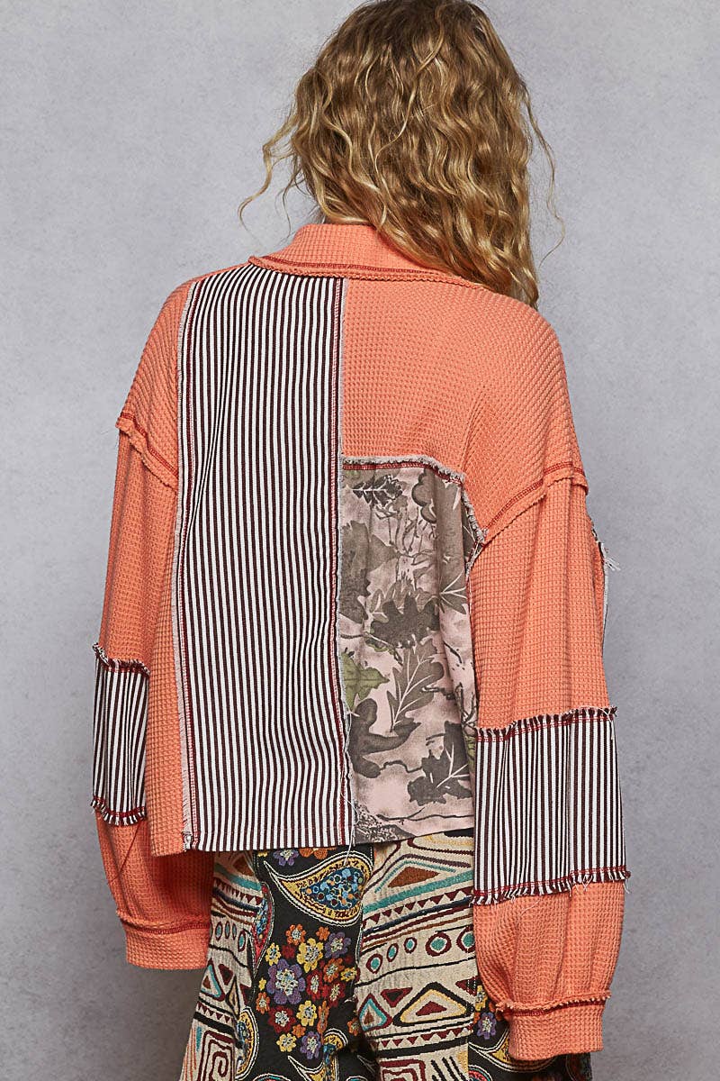 “THE Lillianna”Balloon sleeve thermal edge detail collar jacket in Olive,Camo and Stripe.