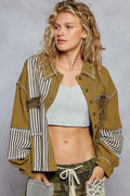“THE Lillianna”Balloon sleeve thermal edge detail collar jacket in Olive,Camo and Stripe.