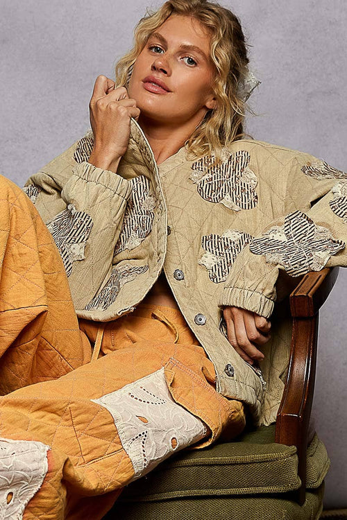 Mock neck balloon sleeve oversized fit quilted Jacket