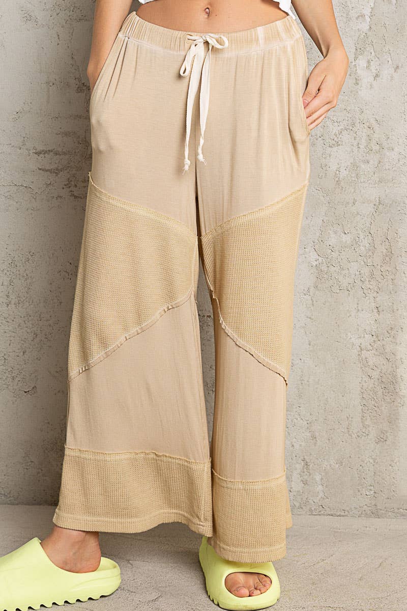 “The Cassie” Contrast ribbed elastic waist casual knit culottes pants