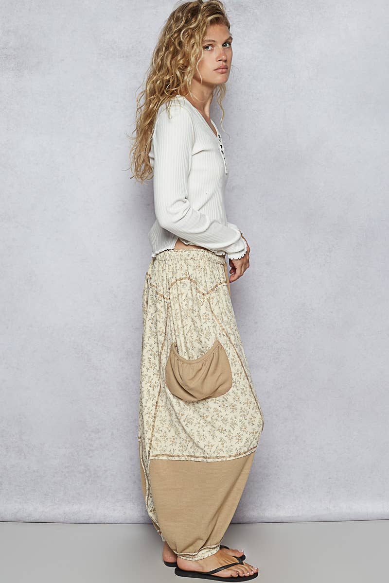 POL “The Corrina” Oversized floral pattern printed knit pants